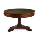 Y A GEORGE IV MAHOGANY AND EBONY INLAID DRUM TOP LIBRARY TABLE, IN THE MANNER OF MARSH & TATHAM