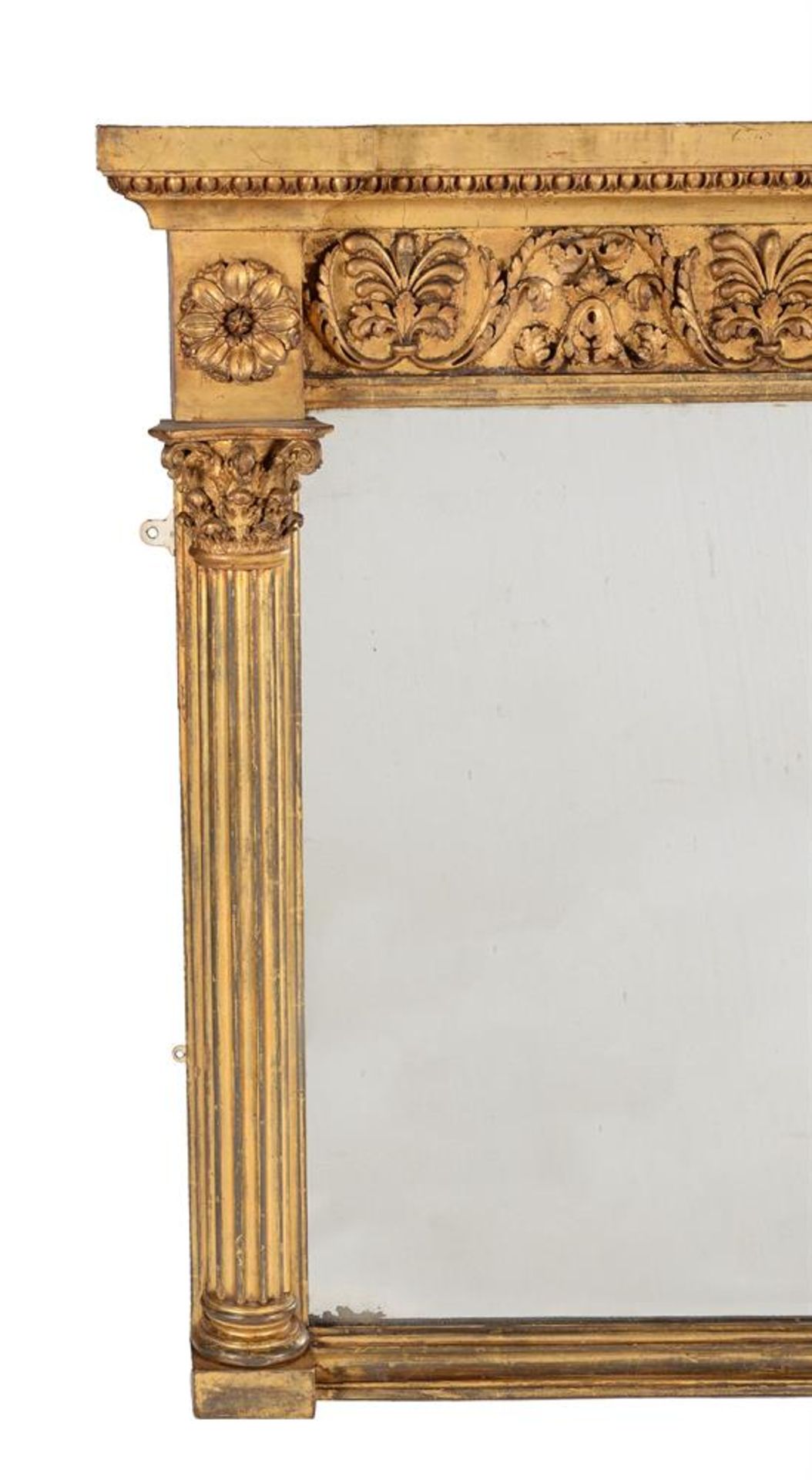 A REGENCY GILTWOOD OVERMANTLE MIRROR, IN CORINTHIAN STYLE, CIRCA 1820 - Image 3 of 4