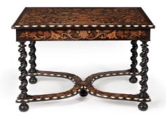 A CONTINENTAL SPECIMEN MARQUETRY AND EBONISED SIDE TABLE, IN THE MANNER OF FALCINI, 19TH CENTURY