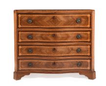 A CONTINENTAL WALNUT, MARQUETRY AND PARQUETRY SERPENTINE TALL CHEST OF DRAWERS