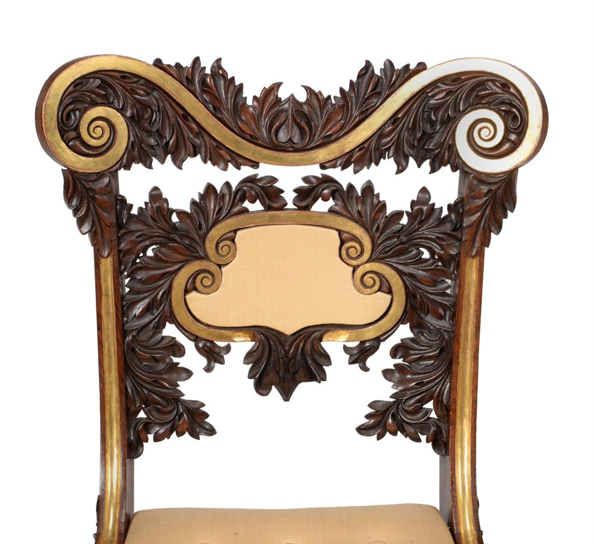 Y A PAIR OF WILLIAM IV CARVED ROSEWOOD AND PARCEL GILT SIDE CHAIRS, CIRCA 1835 - Image 2 of 7
