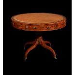 Y A SATINWOOD, KINGWOOD CROSSBANDED AND POLYCHROME PAINTED 'DRUM' LIBRARY TABLE, MID 19TH CENTURY