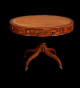 Y A SATINWOOD, KINGWOOD CROSSBANDED AND POLYCHROME PAINTED 'DRUM' LIBRARY TABLE, MID 19TH CENTURY