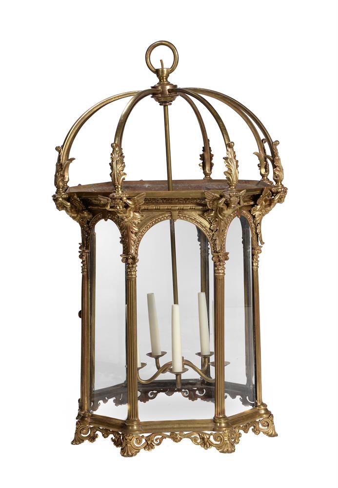 A GILT METAL OCTAGONAL HALL LANTERN, IN THE NEOCLASSICAL STYLE, 19TH CENTURY - Image 2 of 3