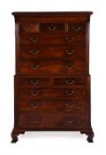 A GEORGE III FIGURED MAHOGANY CHEST ON CHEST, CIRCA 1780