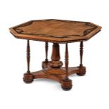 Y A WILLIAM IV WALNUT, COROMANDEL AND MARQUETRY OCTAGONAL CENTRE TABLE