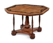 Y A WILLIAM IV WALNUT, COROMANDEL AND MARQUETRY OCTAGONAL CENTRE TABLE