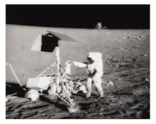 Charles Conrad examines the Surveyor 3 probe, SIGNED [large format], Apollo 12, 14-24 Nov 1969
