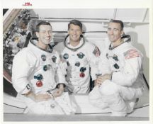First manned Apollo mission; official portrait of the crew, Apollo 7, 11-22 Oct 1968