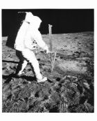 Buzz Aldrin takes a core sample of lunar soil, Apollo 11, 16-24 Jul 1969