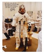 Al Worden suiting up for the launch, SIGNED [large format], Apollo 15, 26 Jul-7 Aug 1971