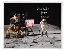 John Young's jumping salute, SIGNED, Apollo 16, 16-27 April 1972