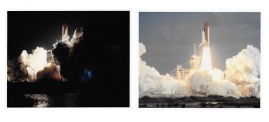 Space Shuttle 'Atlantis', four views of the lift offs, STS-36, STS-38, STS-45, STS-66, 1990-1994