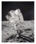 Edgar Mitchell looking over traverse map, EVA 2, SIGNED [large format], Apollo 14, 31 Jan-9 Feb 1971
