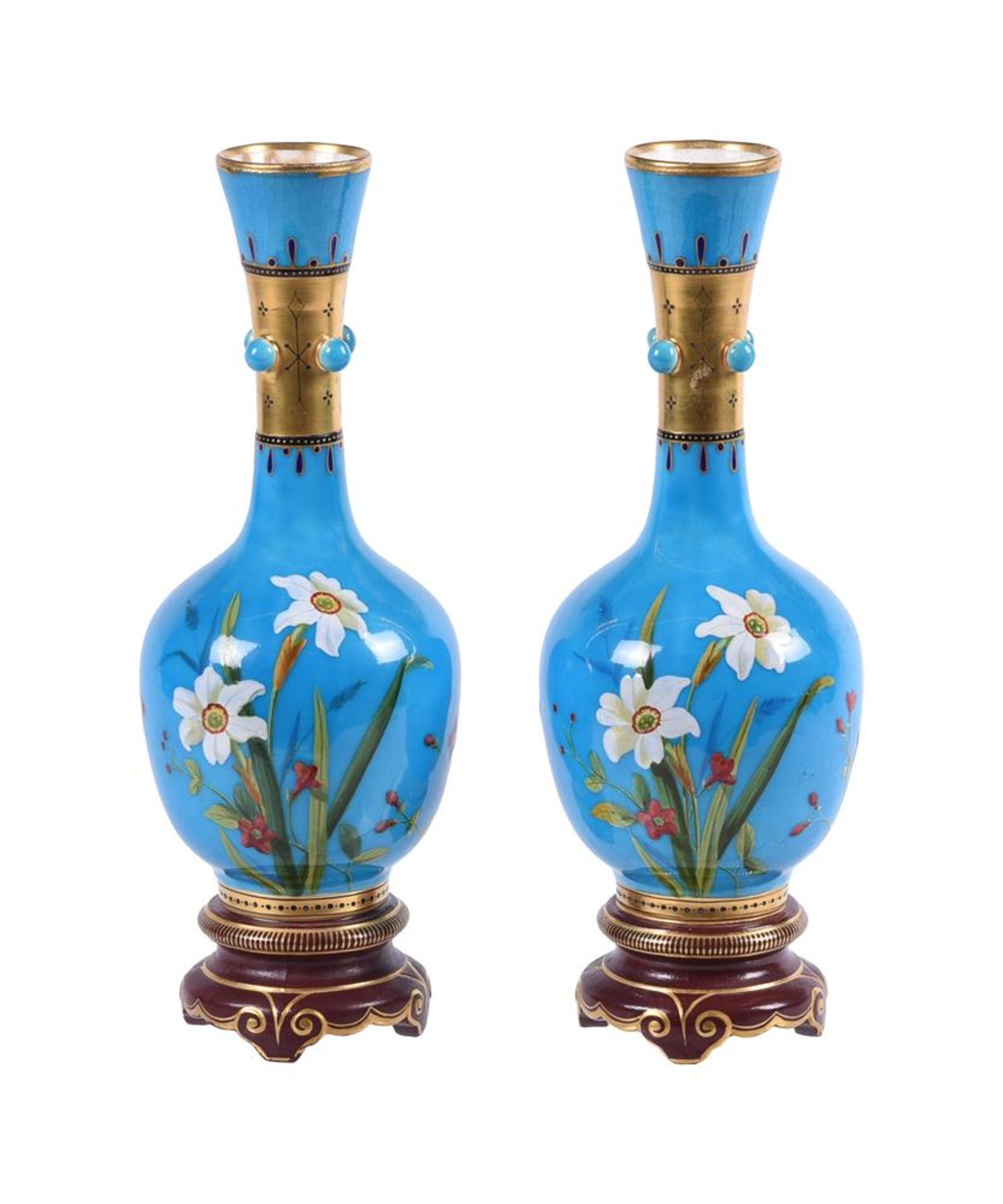 MINTON, PROBABLY CHRISTOPHER DRESSERA PAIR OF AESTHETIC MOVEMENT BLEU CELESTE GEROUND SLENDER VASES - Image 2 of 2