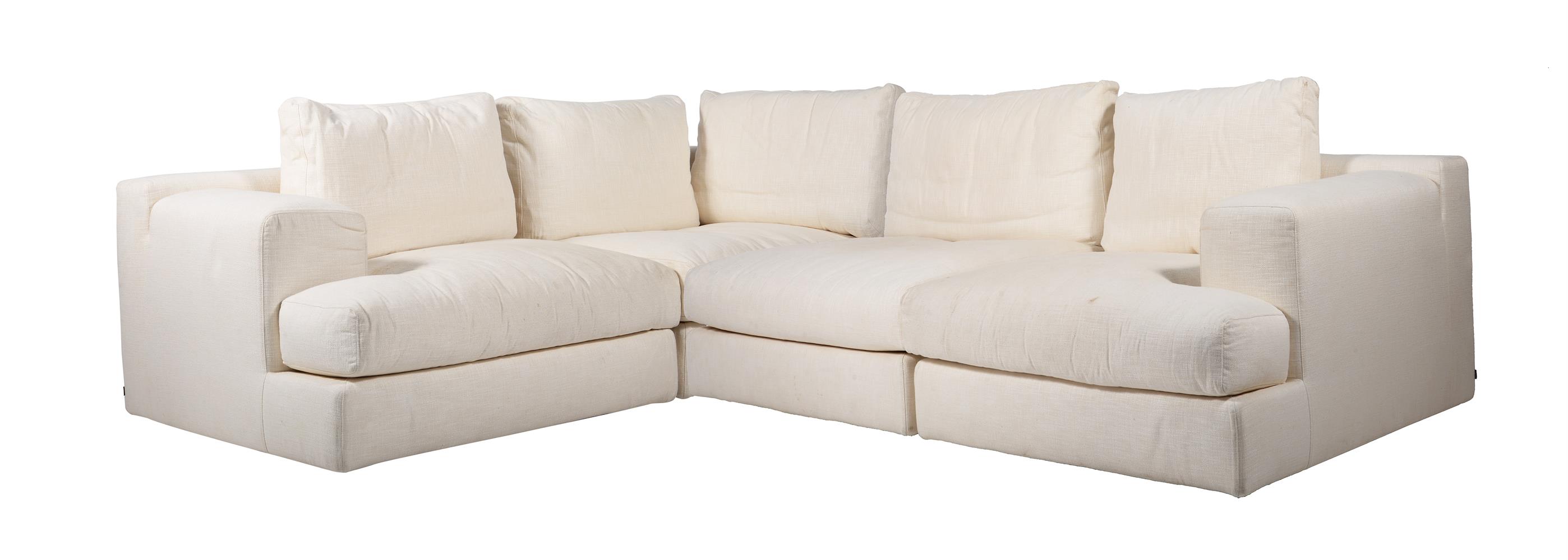 CASSINA, ITALY, A WHITE LINEN UPHOLSTERED CORNER SOFA