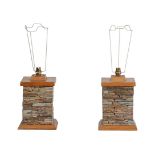 λ A PAIR OF OAK AND STONE TABLE LAMPS