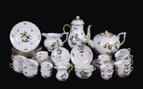 A HEREND PORCELAIN 'ROTHSCHILD BIRDS' PATTERN PART TEA AND COFFEE SERVICE
