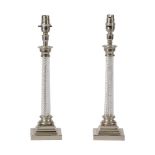 A PAIR OF GLASS AND CHROME TABLE LAMPS, RECENLY MANUFACTURED BY BELLA FIGURA