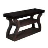 A BLACK LACQUERED CONSOLE TABLE