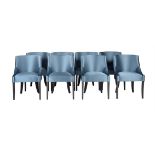 A SET OF EIGHT TURQUOISE UPHOLSTERED DINING CHAIRS