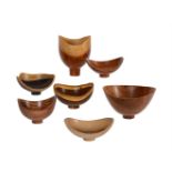 λ RAY KEY (1942-2018), A GROUP OF SEVEN VARIOUS NAVETTE SHAPED FOOTED DISHES