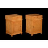 A PAIR OF AMBOYNA AND ASH BEDSIDE CABINETS