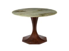 A STAINED WALNUT AND GREEN ONYX MOUNTED CENTRE TABLE IN ART DECO TASTE