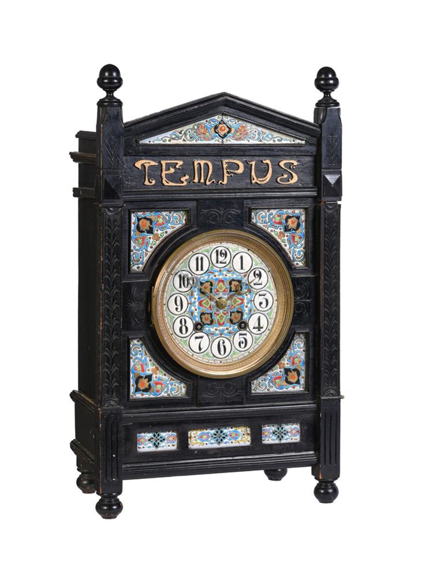 AN AESTHETIC MOVEMENT EBONISED MANTEL CLOCK