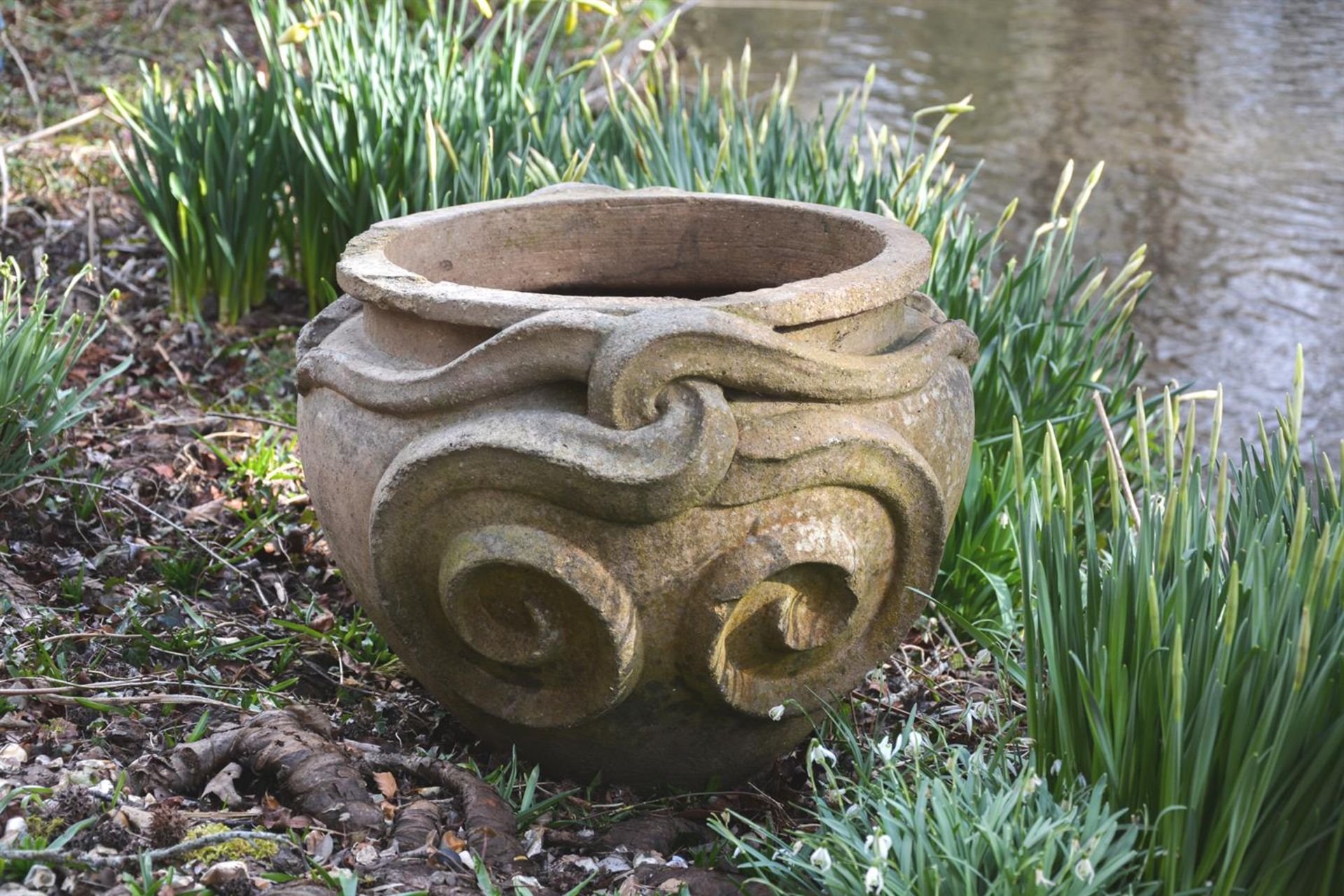 AN ARTS AND CRAFTS COBRA OR SNAKE GARDEN POT, ATTRIBUTED TO COMPTON POTTERS ART GUILD