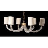 A PORTA ROMANA OVAL LARTIGUE SIX LIGHT GILT METAL AND GLASS CHANDELIER