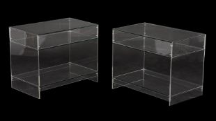 A PAIR OF PERSPEX LOW OR BEDSIDE TABLES