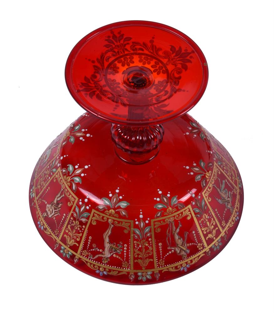 A VENETIAN RUBY GLASS, ENAMELLED AND GILT PEDESTAL BOWL - Image 3 of 3