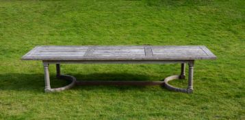 A HARDWOOD GARDEN REFECTORY TABLE IN LATE 17TH CENTURY STYLE