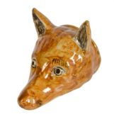 A STAFFORDSHIRE PEARLWARE FOX MASK STIRRUP CUP OF PRATT FAMILY TYPE