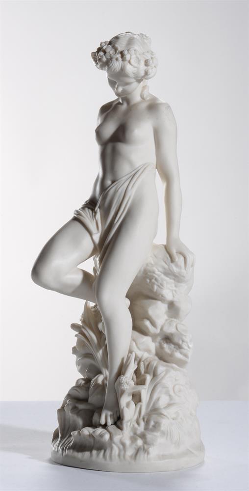 A CONTINENTAL BISCUIT PORCELAIN FIGURE OF A CLASSICAL MAIDEN - Image 2 of 5