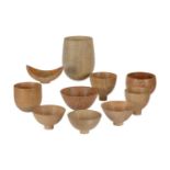 λ RAY KEY (1942-2018), A GROUP OF TEN VARIOUS TURNED LIGHT WOOD BOWLS AND VESSELLS