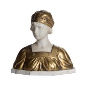 P BALESTRA, A GILT BRONZE AND MARBLE BUST OF A LADY