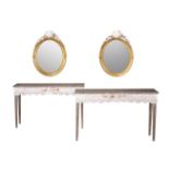 A PAIR OF SHELL MOUNTED GILTWOOD WALL MIRRORS