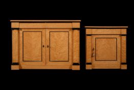 Y A SATIN BIRCH AND EBONY BANDED SIDE CABINET