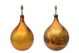 A PAIR OF AMBER AND CASED GLASS TABLE LAMPS