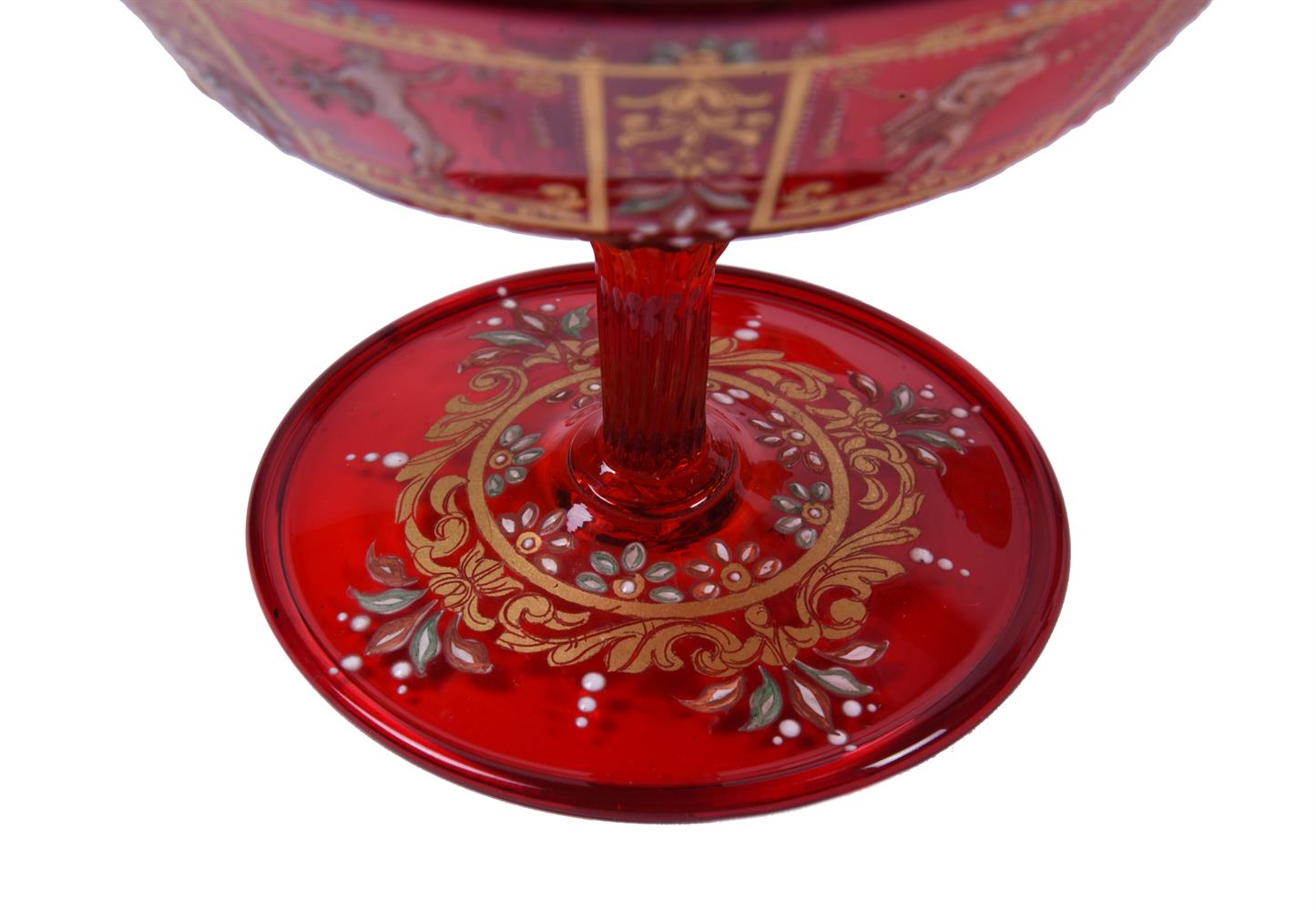 A VENETIAN RUBY GLASS, ENAMELLED AND GILT PEDESTAL BOWL - Image 2 of 3