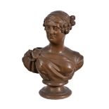 A PATINATED PLASTER BUST OF A LADY