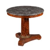 A LOUIS PHILIPPE FIGURED WALNUT AND MARBLE TOPPED CENTRE TABLE