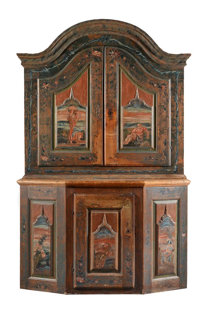 A SWISS TYROLEAN PAINTED SIDEBOARD CABINET, EARLY 19TH CENTURY