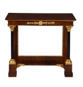 A MAHOGANY, EBONISED, AND PARCEL GILT CONSOLE TABLE IN EARLY 19TH CENTURY STYLE