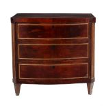 A CONTINENTAL MAHOGANY AND BRASS MOUNTED CHEST OF DRAWERS