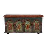 A POLYCHROME PAINTED PINE TRUNK OR MARRIAGE CHEST