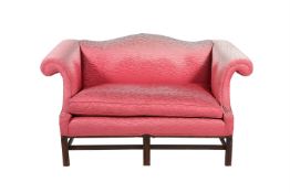 A MAHOGANY AND PINK UPHOLSTERED SOFA IN GEORGE III STYLE