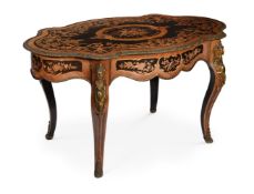 Y A TULIPWOOD, GILT METAL MOUNTED, AND MARQUETRY INLAID CENTRE TABLE